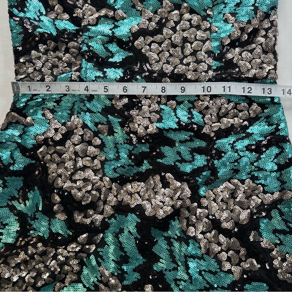 Soiéblu Strapless vintage Sequin Bodycon Dress Blue Silver Black size Small - Picture 5 of 7